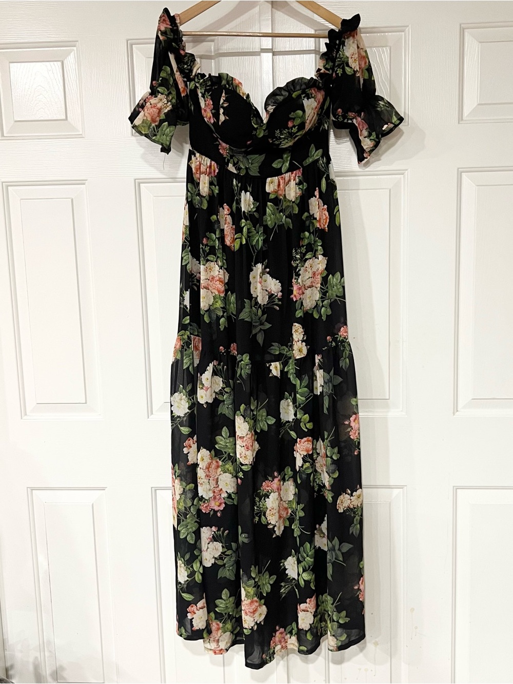 The Sang | Floral Puff Sleeve Short Sleeve Formal Maxi Dress
